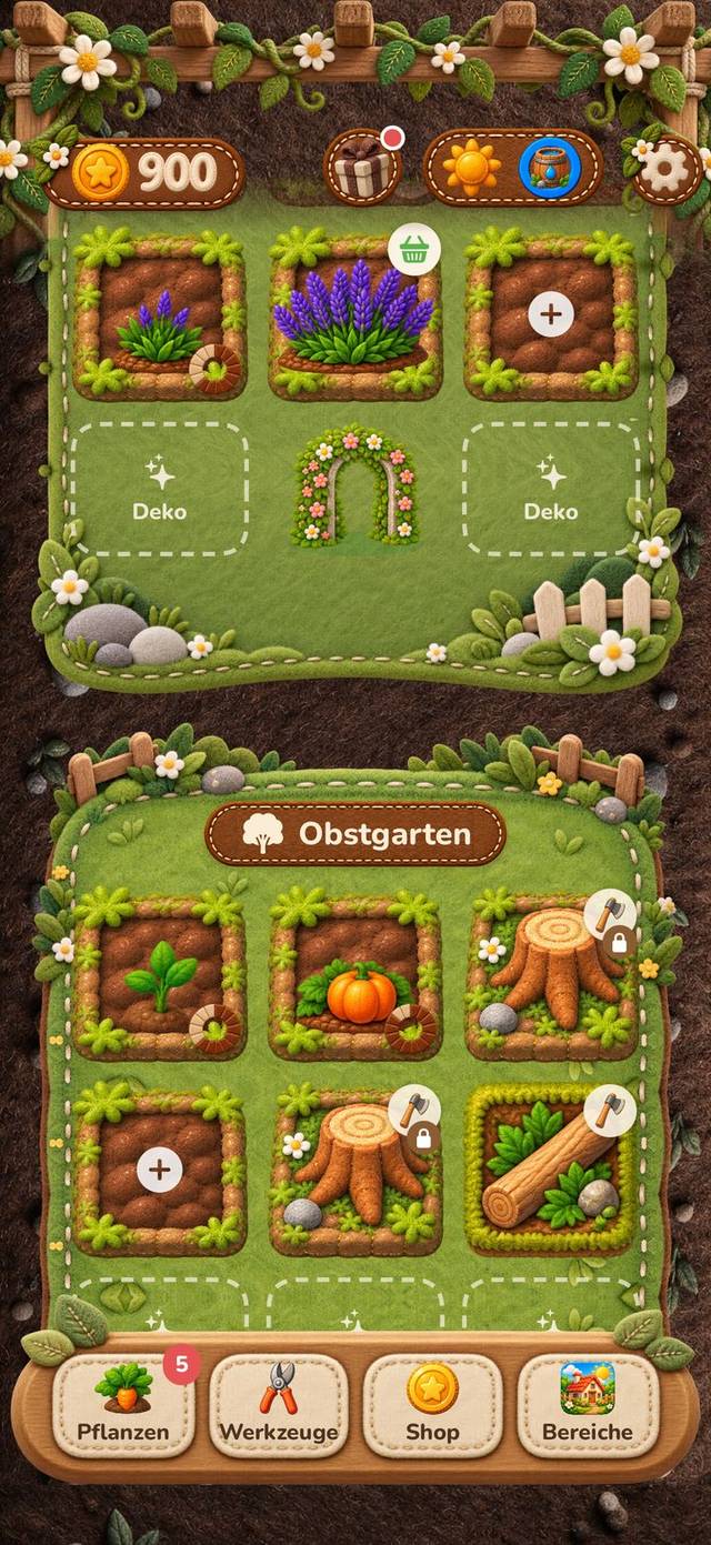 Blumenbereich und Obstgarten